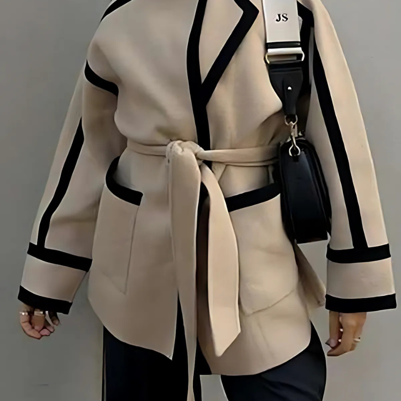 Damen Blazer Mantel Khaki Relaxed Fit mit Bindegürtel