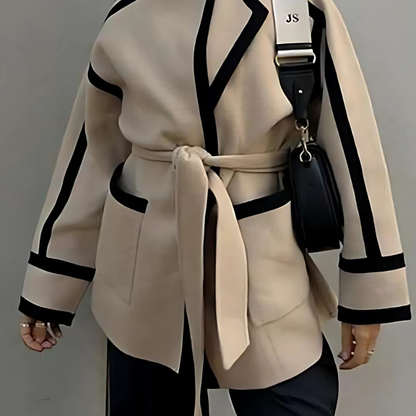 Damen Blazer Mantel Khaki Relaxed Fit mit Bindegürtel