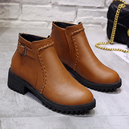 Damen Stiefel Kunstleder Knöchelhöhe Niedriger Blockabsatz