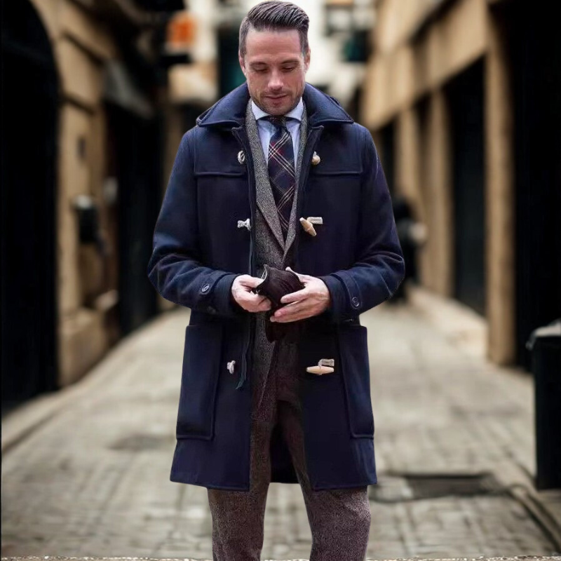 Herren Trenchcoat Regular Fit Halblang Mit Kapuze Schwarz - Eveloria
