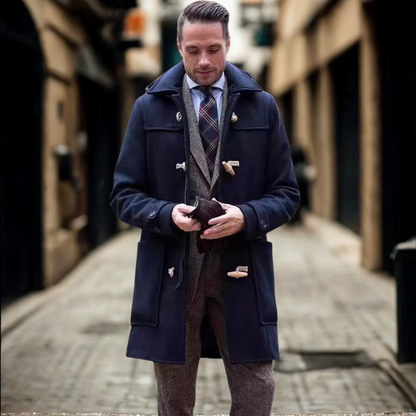 Herren Trenchcoat Regular Fit Halblang Mit Kapuze Schwarz - Eveloria