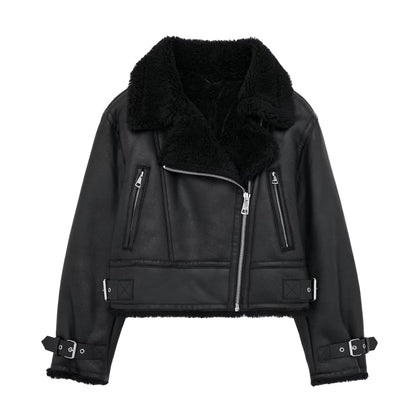 Damen Winterjacke Kurz Kunstfellkragen Schwarz Wattiert - Eveloria
