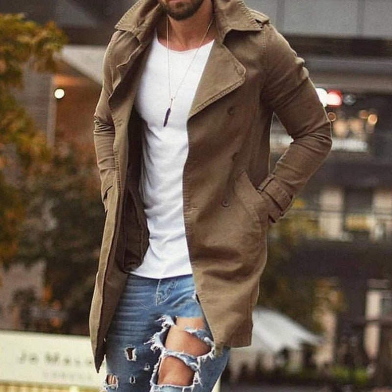 Herren Langmantel Reverskragen Seitentaschen Elegantes Grau - Eveloria