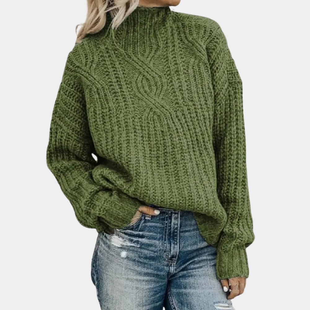 Eveloria Damen Strickpullover Grobstrick Hoher Kragen