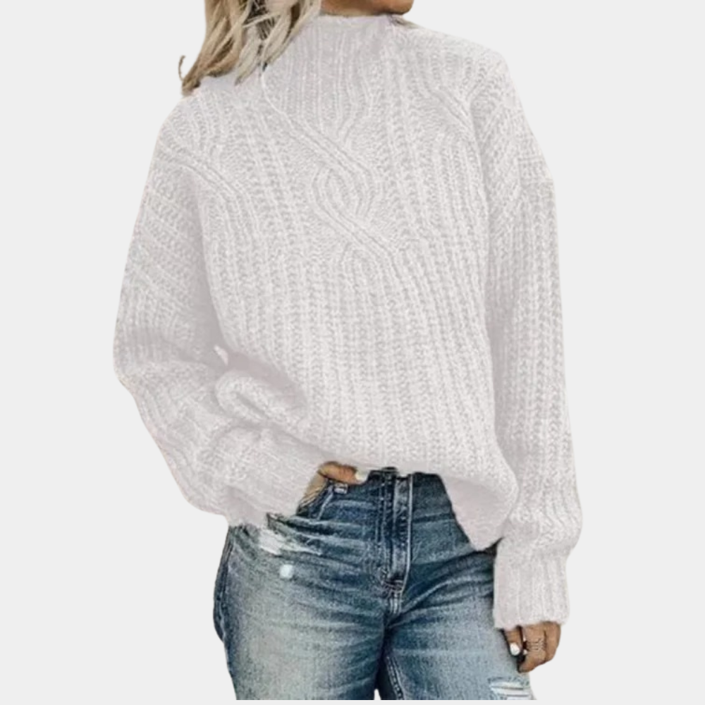 Eveloria Damen Strickpullover Grobstrick Hoher Kragen