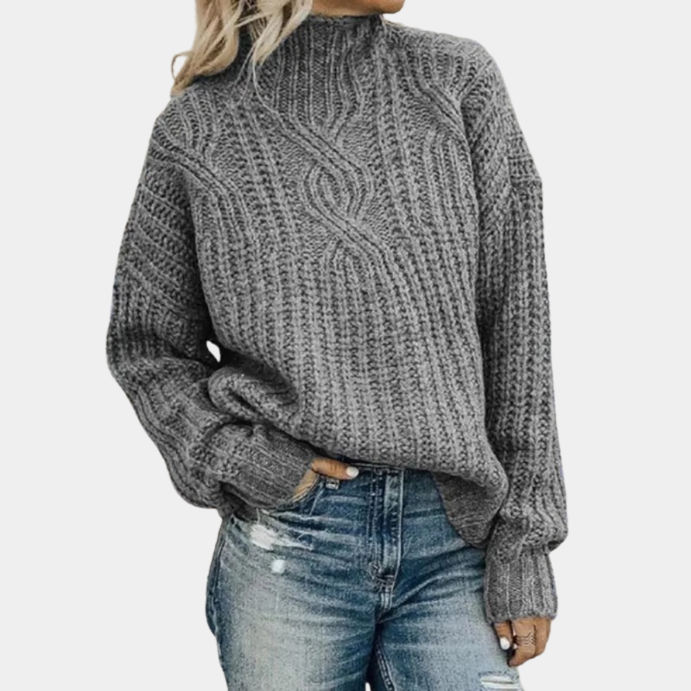 Eveloria Damen Strickpullover Grobstrick Hoher Kragen