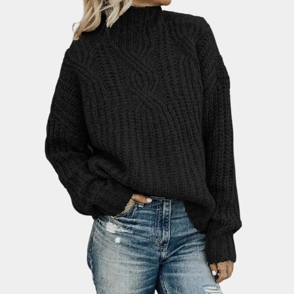 Eveloria Damen Strickpullover Grobstrick Hoher Kragen - Eveloria