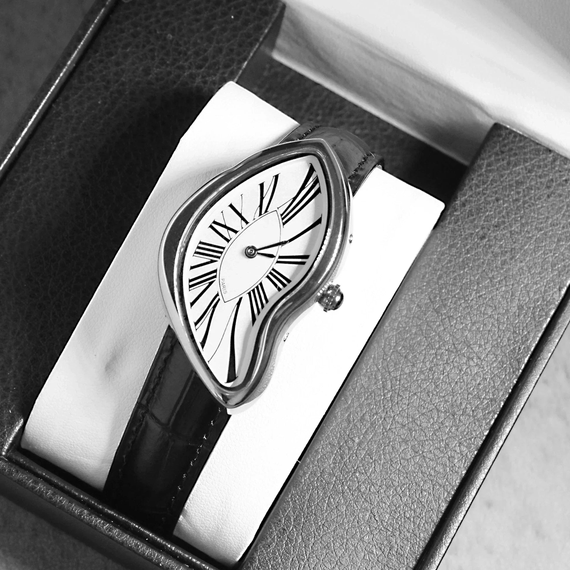 Herren Lederarmbanduhr Schwarzes Leder Schwarz - Eveloria
