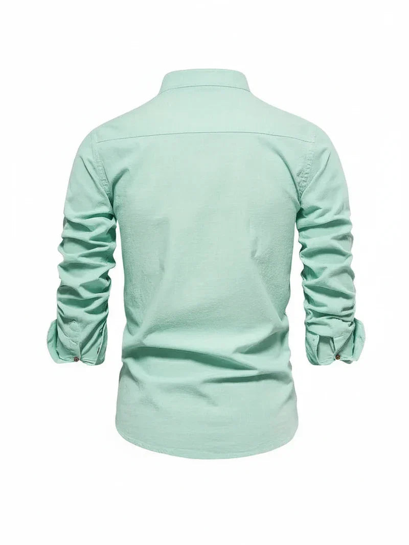 Herren Stehkragen Knopfleiste Freizeitshirt