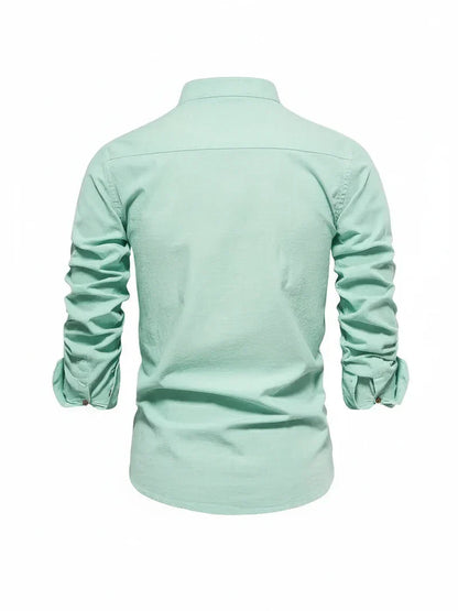 Herren Stehkragen Knopfleiste Freizeitshirt