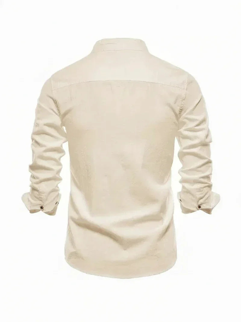 Herren Stehkragen Knopfleiste Freizeitshirt