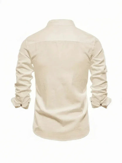Herren Stehkragen Knopfleiste Freizeitshirt