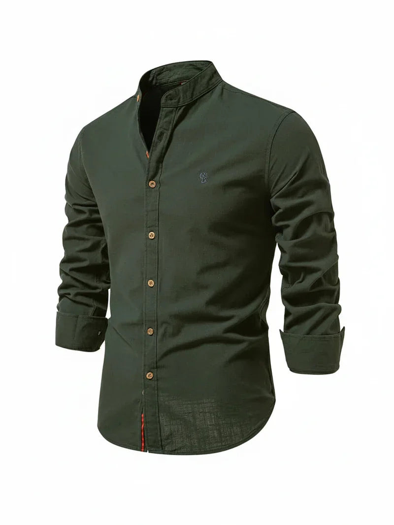 Herren Stehkragen Knopfleiste Freizeitshirt