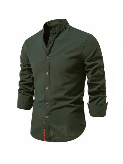Herren Stehkragen Knopfleiste Freizeitshirt