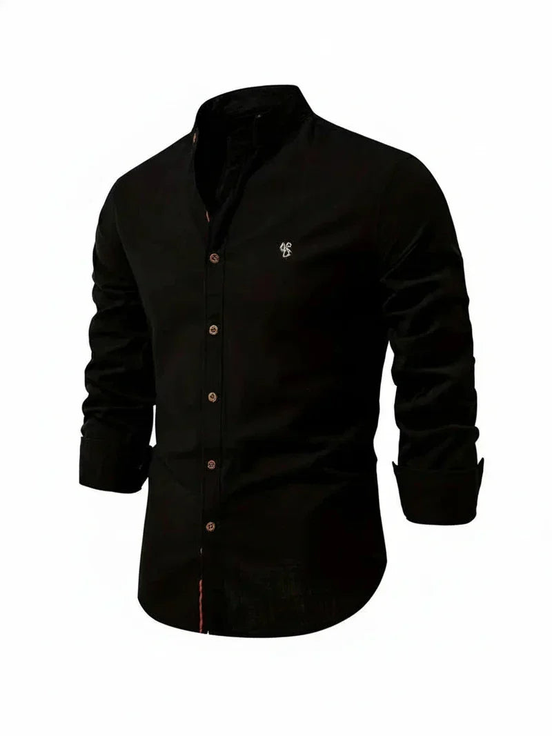 Herren Stehkragen Knopfleiste Freizeitshirt