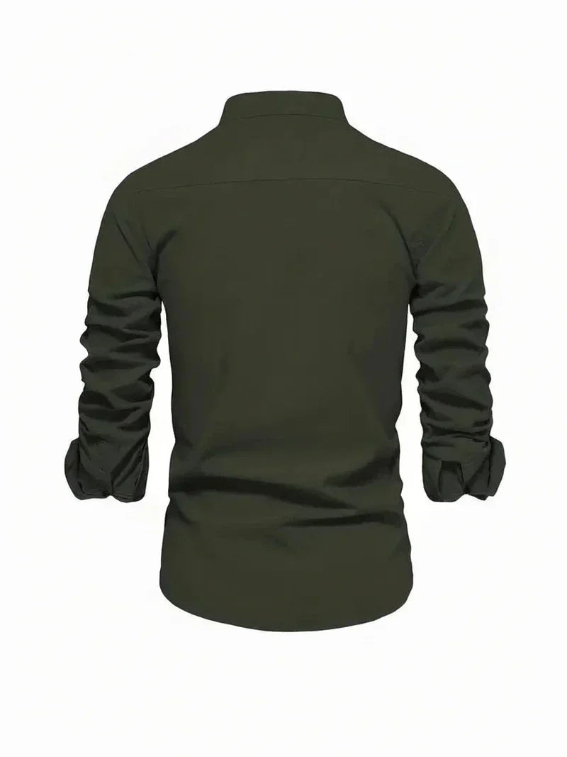 Herren Stehkragen Knopfleiste Freizeitshirt