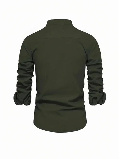 Herren Stehkragen Knopfleiste Freizeitshirt