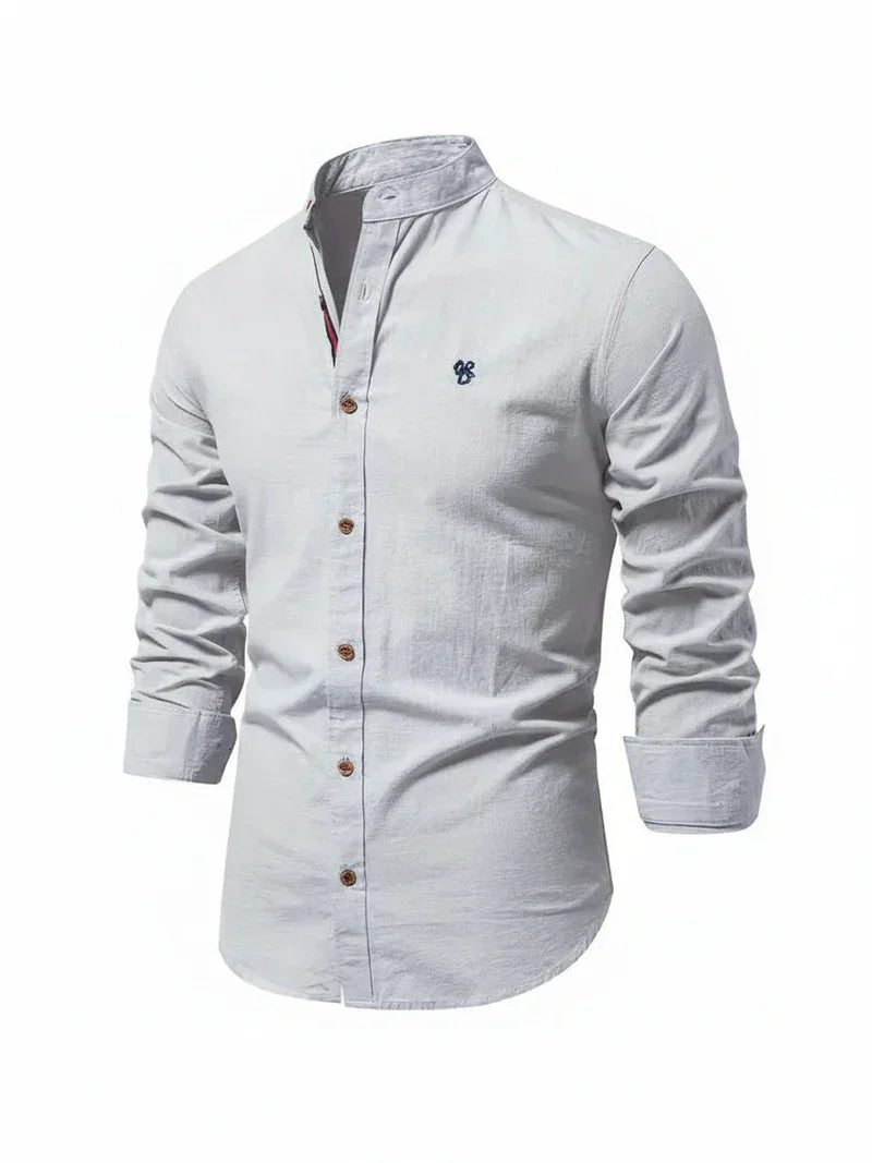 Herren Stehkragen Knopfleiste Freizeitshirt