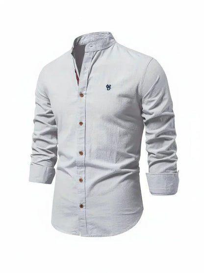 Herren Stehkragen Knopfleiste Freizeitshirt