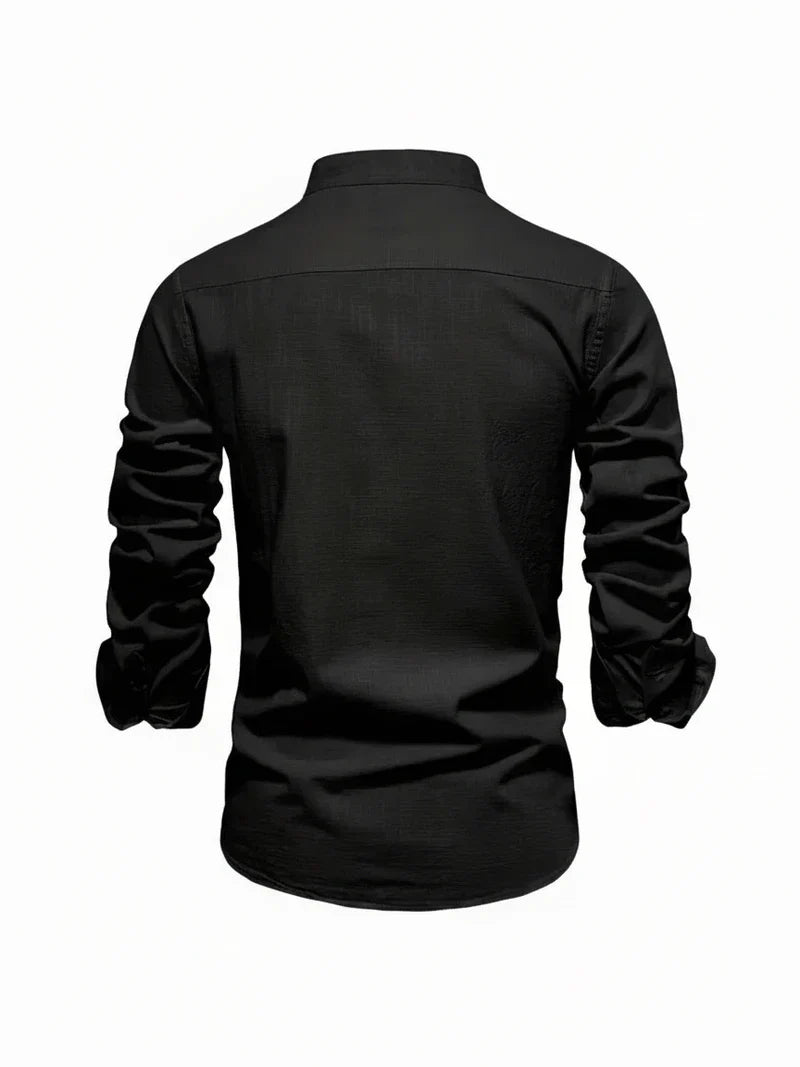 Herren Stehkragen Knopfleiste Freizeitshirt