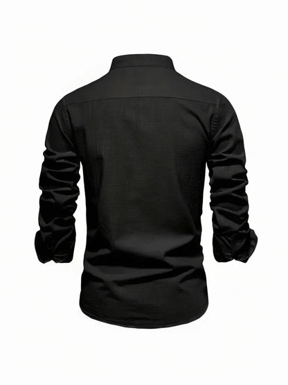 Herren Stehkragen Knopfleiste Freizeitshirt