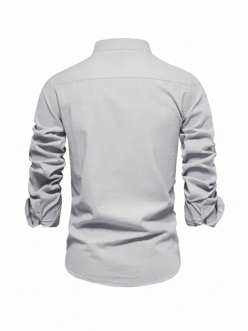Herren Stehkragen Knopfleiste Freizeitshirt