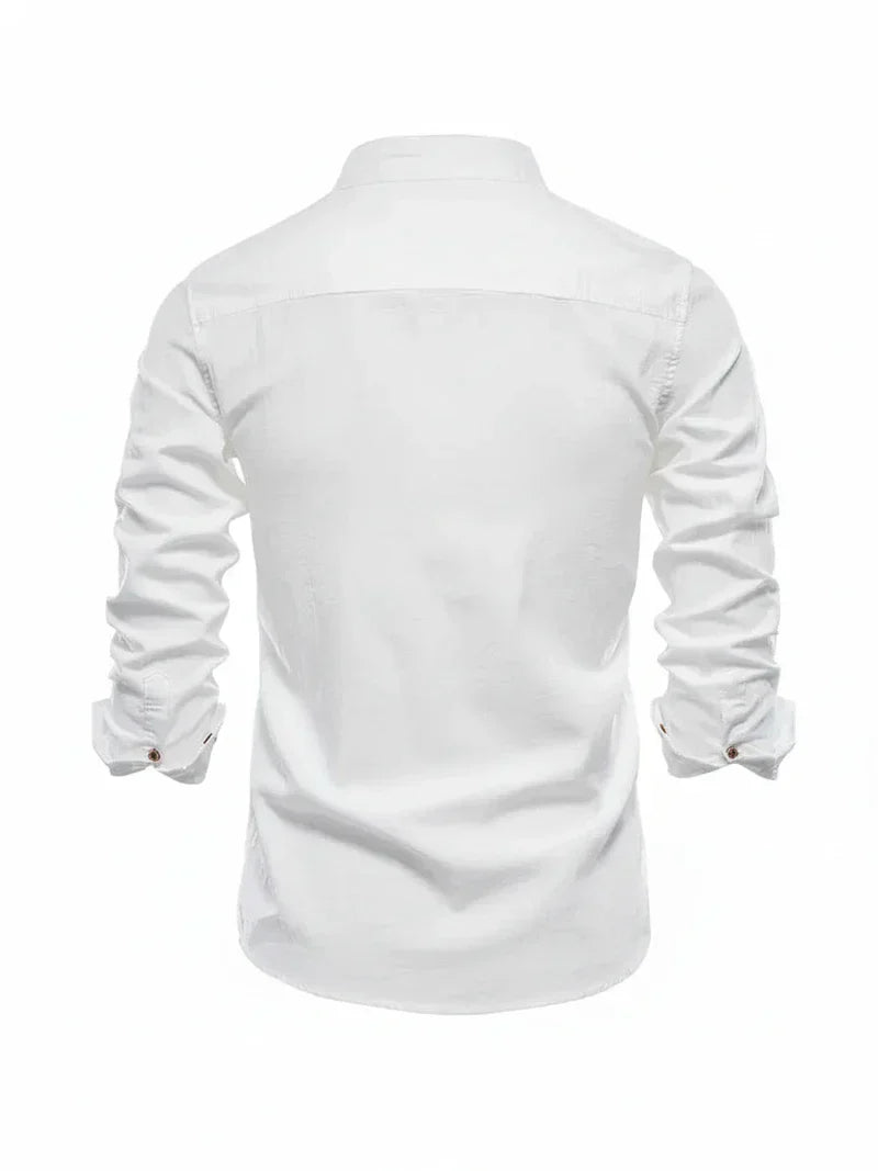 Herren Stehkragen Knopfleiste Freizeitshirt