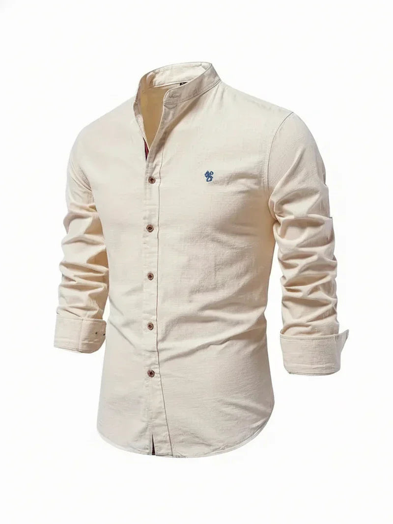 Herren Stehkragen Knopfleiste Freizeitshirt