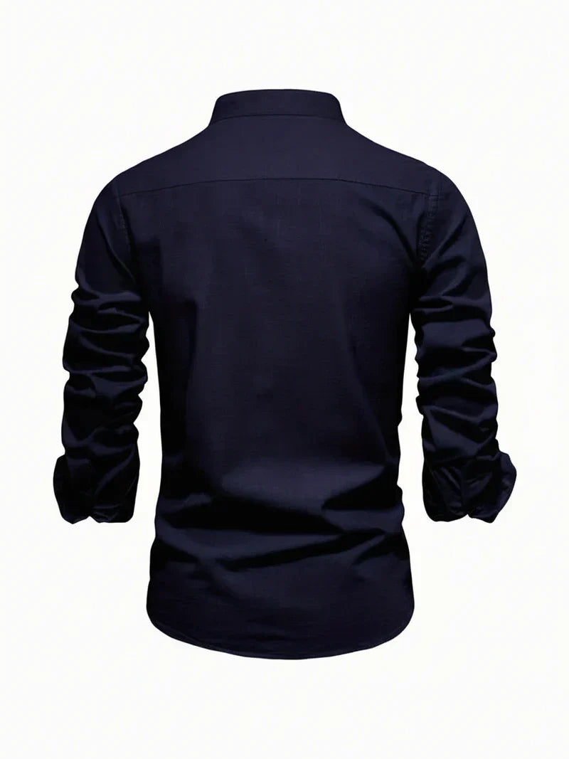 Herren Stehkragen Knopfleiste Freizeitshirt