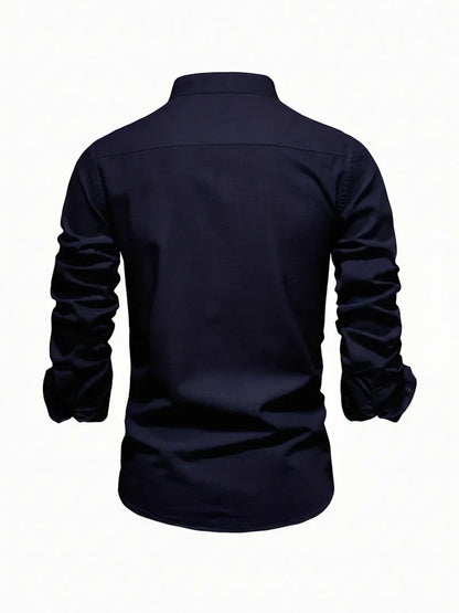 Herren Stehkragen Knopfleiste Freizeitshirt