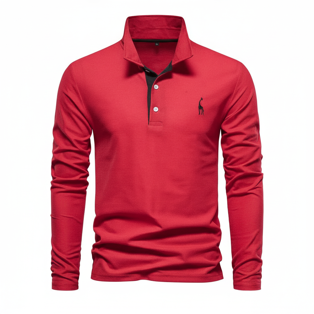 Herren Langarm Polo-Shirt Kontrast-Knopfleiste - Eveloria