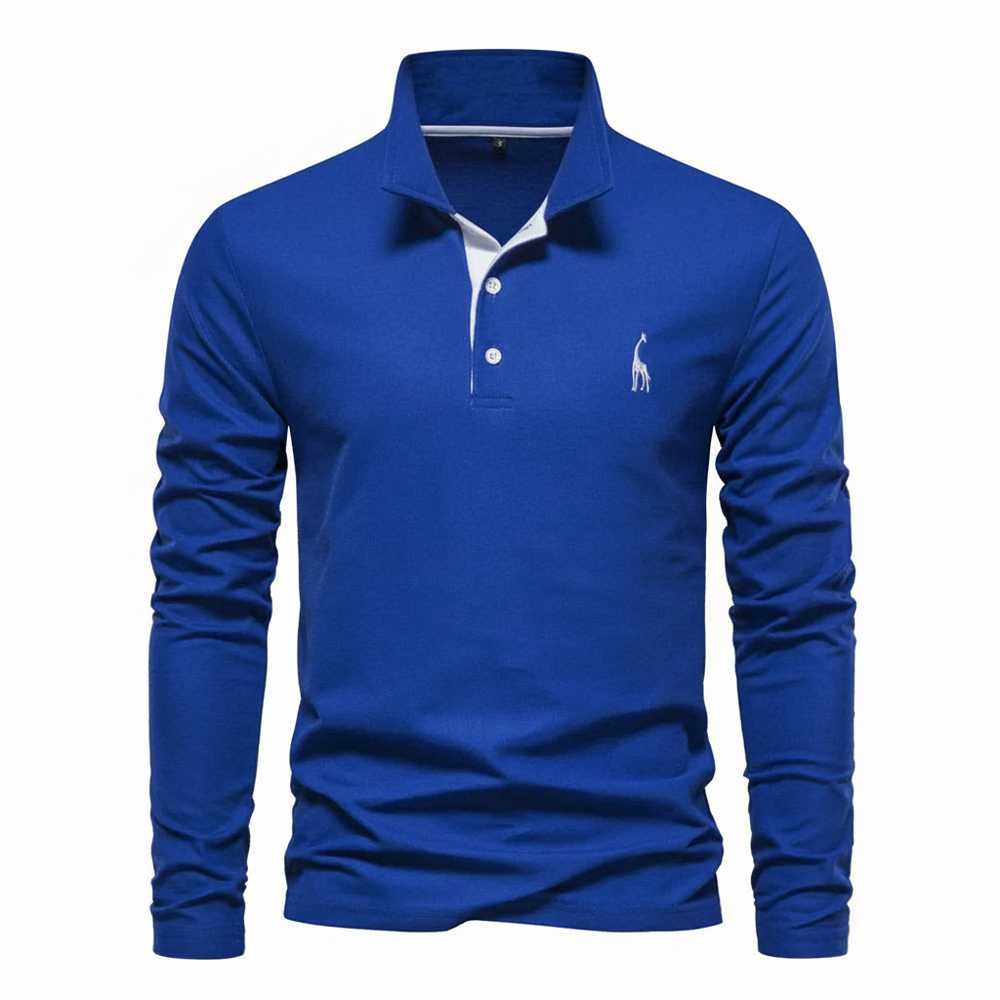 Herren Langarm Polo-Shirt Kontrast-Knopfleiste