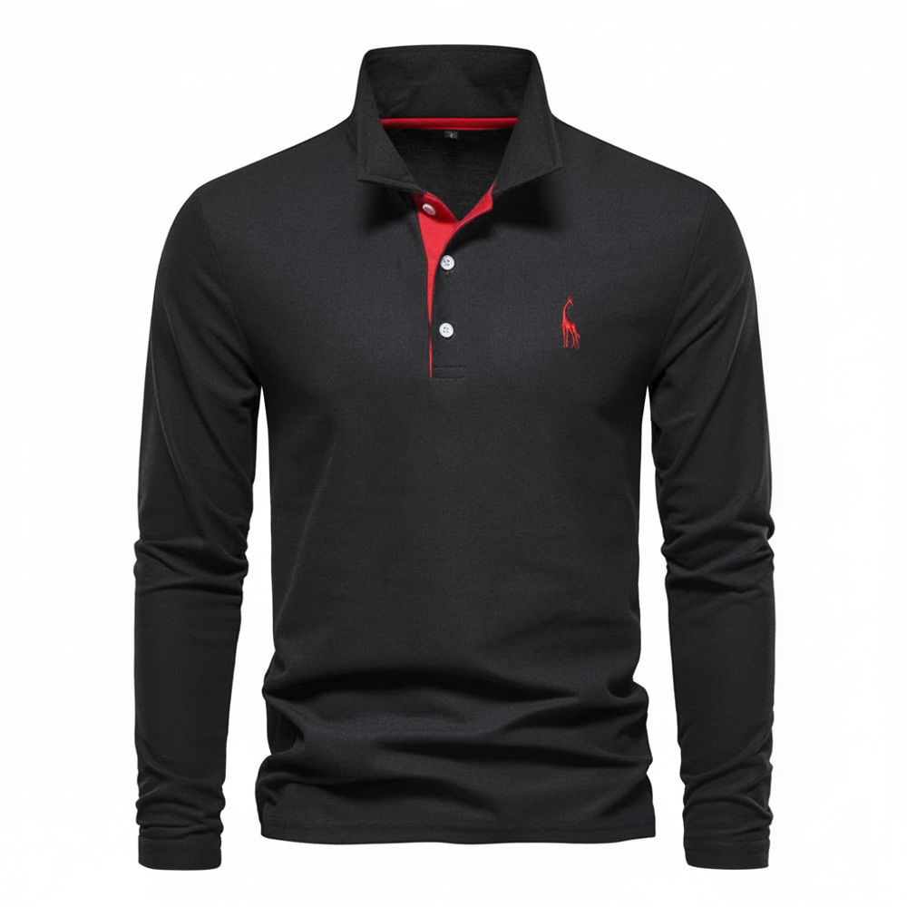 Herren Langarm Polo-Shirt Kontrast-Knopfleiste
