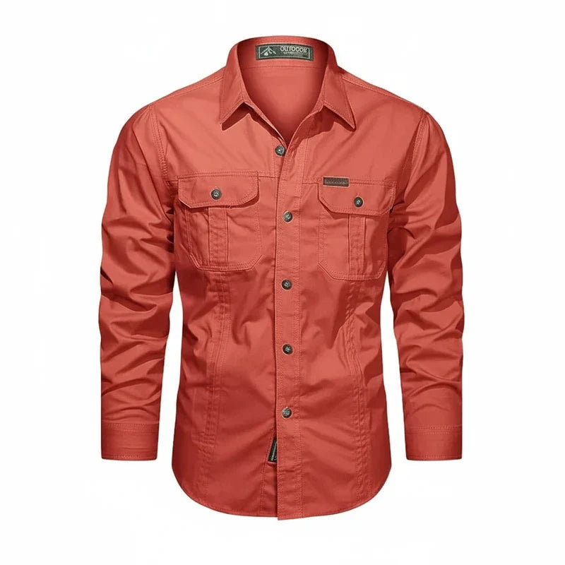 Herren Utility Shirt Doppel Tasche Knopfleisten Baumwolle Beige