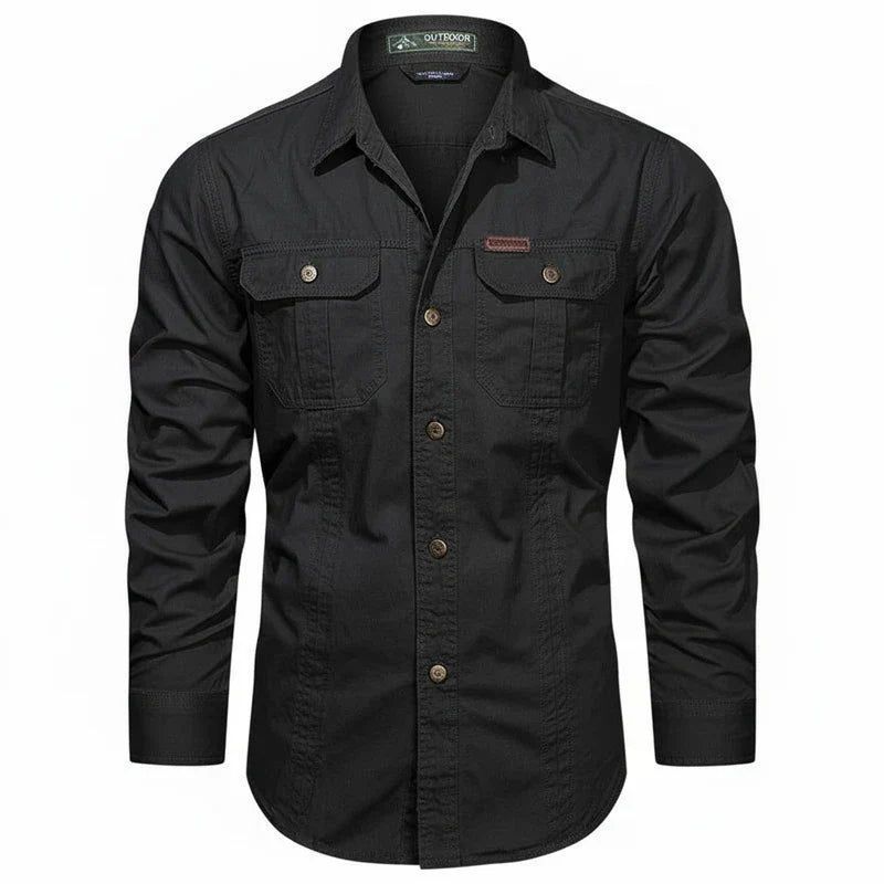 Herren Utility Shirt Doppel Tasche Knopfleisten Baumwolle Beige