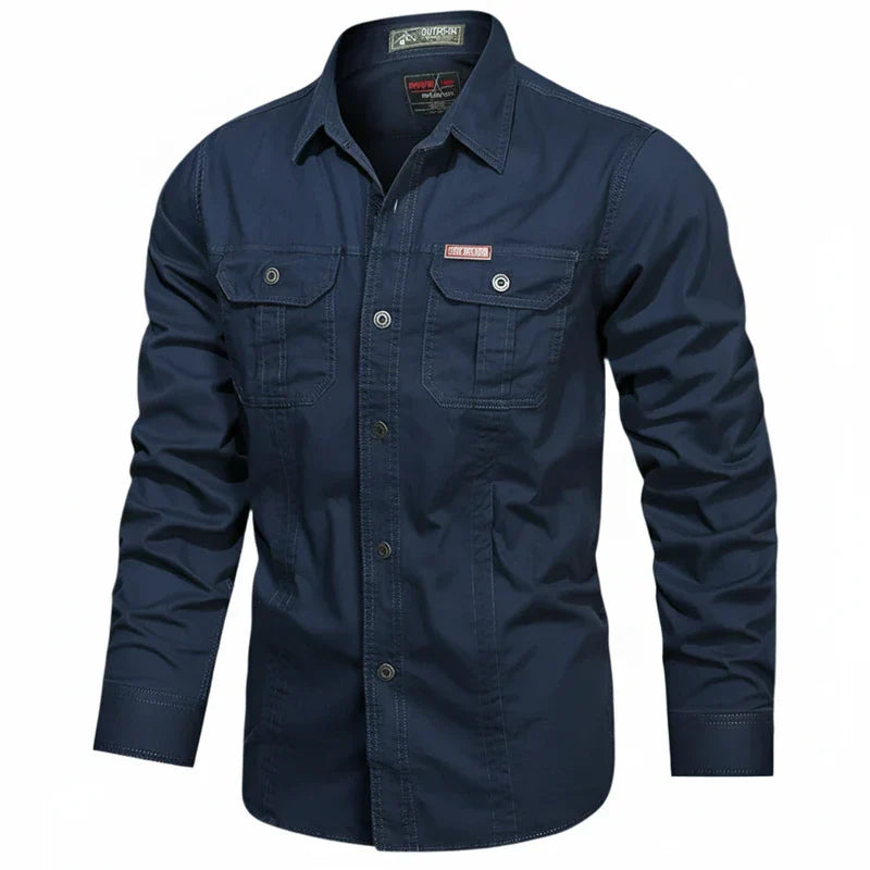 Herren Utility Shirt Doppel Tasche Knopfleisten Baumwolle Beige