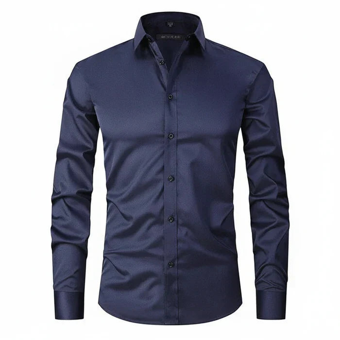 Herren Langarmshirt Minimal Knopfleisten Weiss
