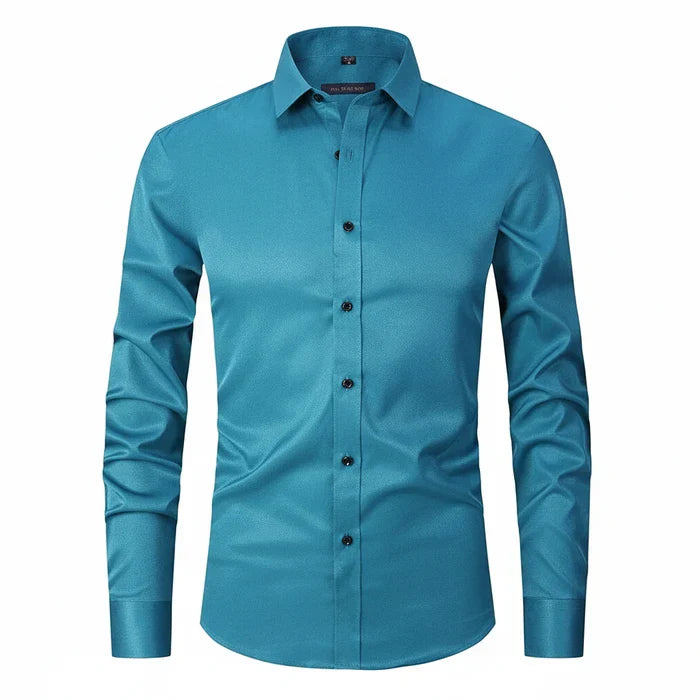 Herren Langarmshirt Minimal Knopfleisten Weiss