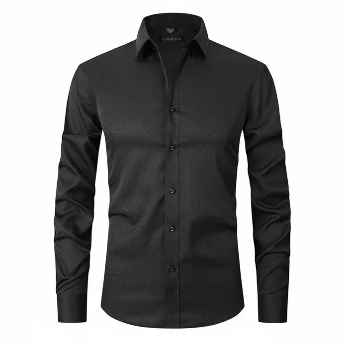 Herren Langarmshirt Minimal Knopfleisten Weiss
