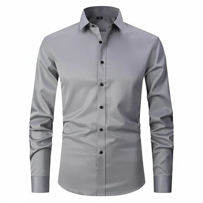 Herren Langarmshirt Minimal Knopfleisten Weiss