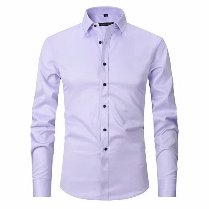 Herren Langarmshirt Minimal Knopfleisten Weiss