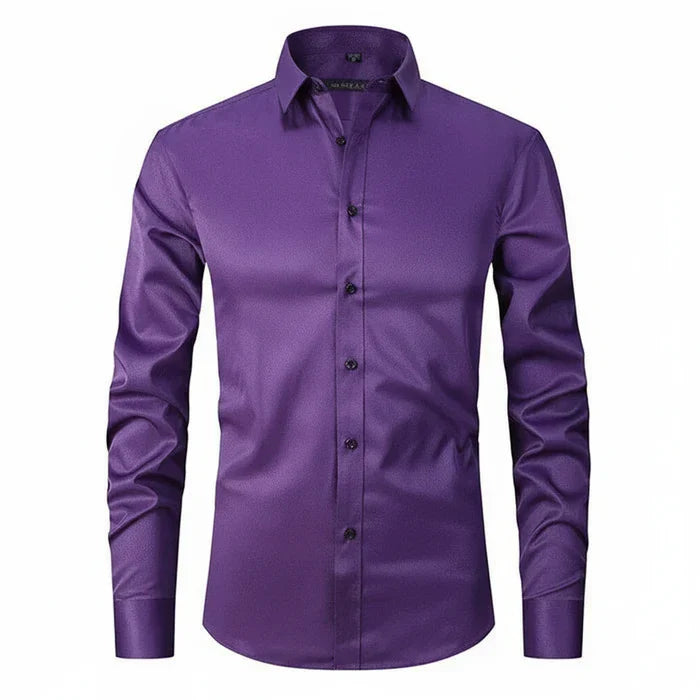 Herren Langarmshirt Minimal Knopfleisten Weiss