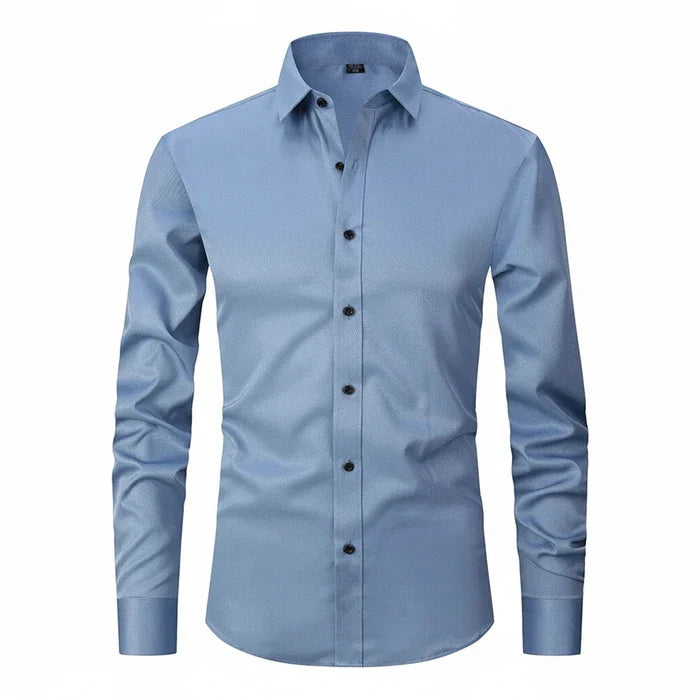 Herren Langarmshirt Minimal Knopfleisten Weiss