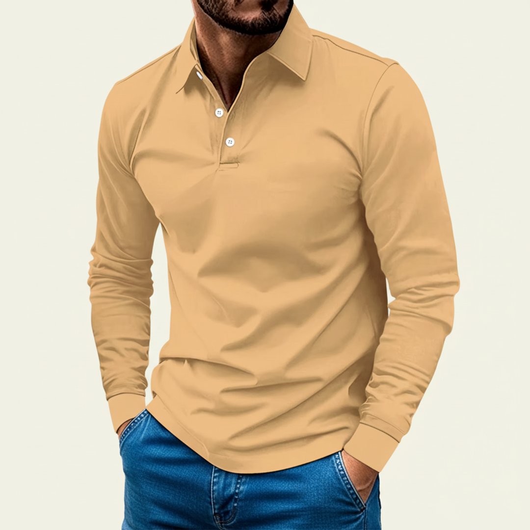 Elias Herren Polo-Shirt Langarm Minimaler Knopf