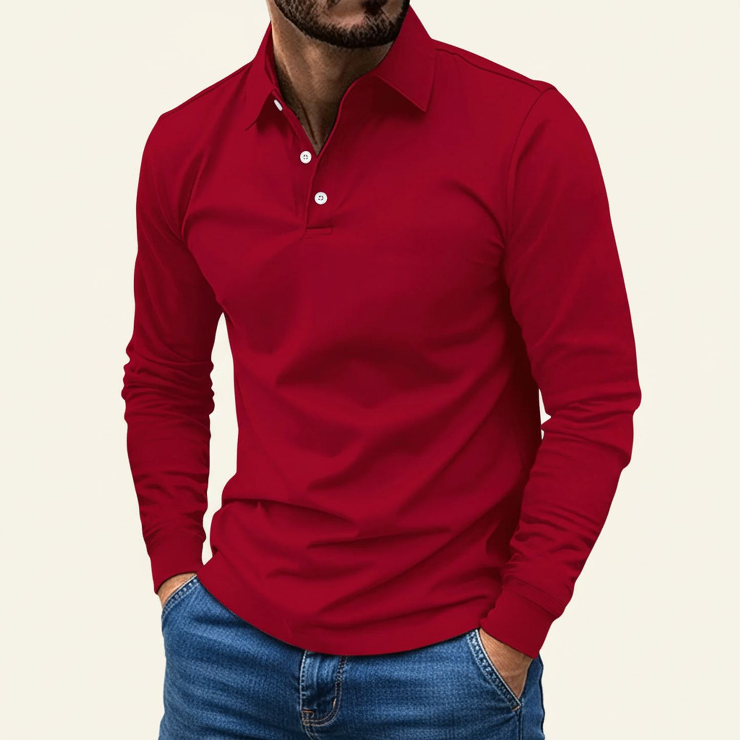 Elias Herren Polo-Shirt Langarm Minimaler Knopf
