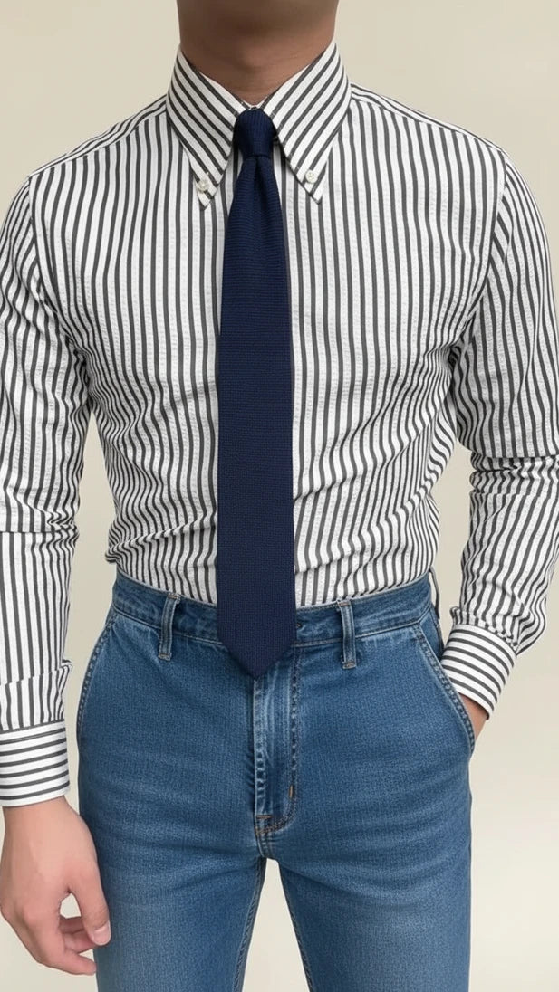 Herren Freizeithemd Gestreift Knopfleiste
