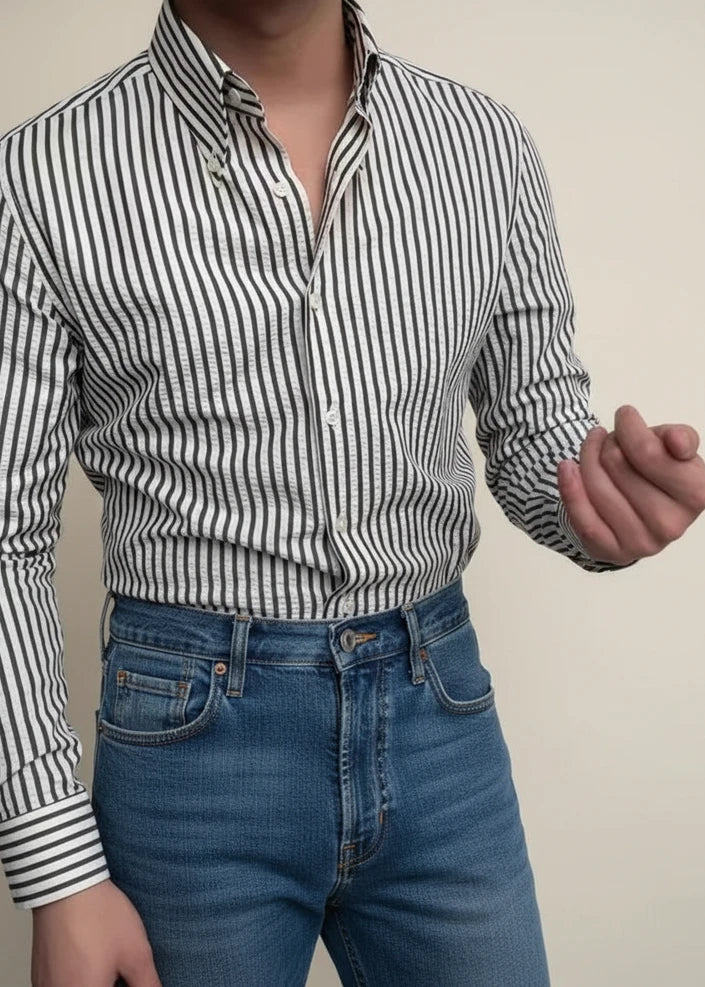 Herren Freizeithemd Gestreift Knopfleiste