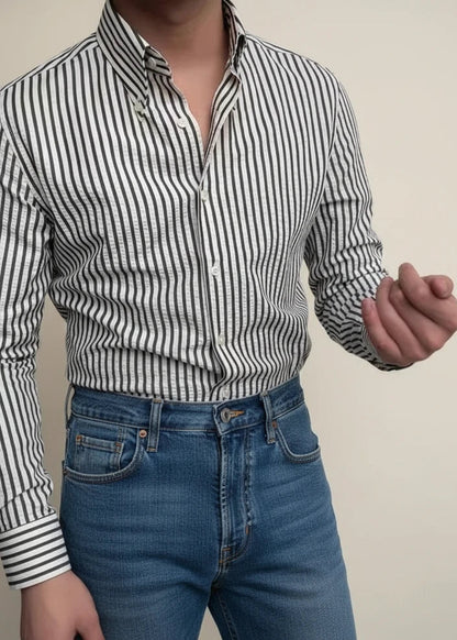Herren Freizeithemd Gestreift Knopfleiste