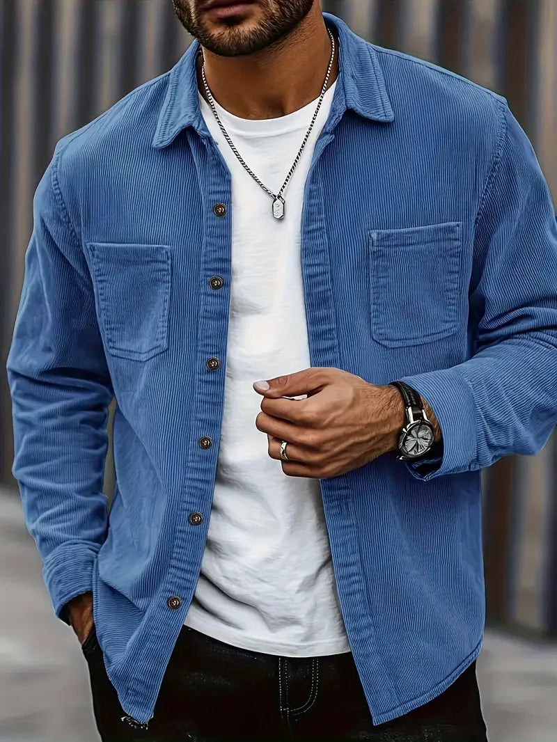 Herren Cordjacke Lässig Mit Taschen