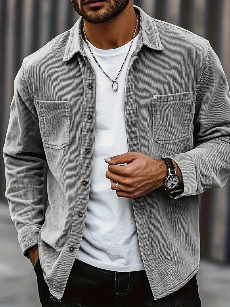 Herren Cordjacke Lässig Mit Taschen